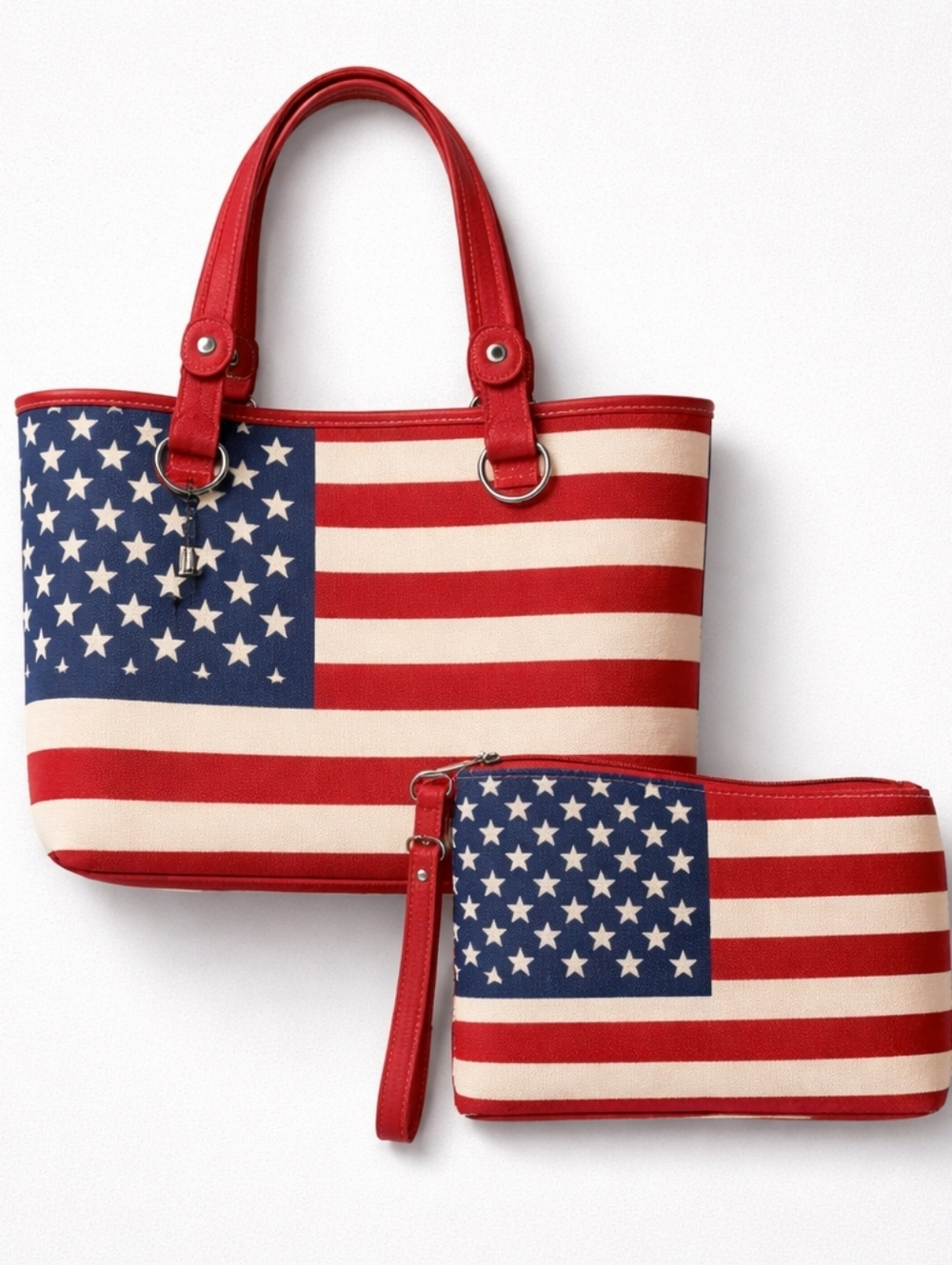 Montana West American Flag Canvas Tote / Pouch Set Discounted Shipping